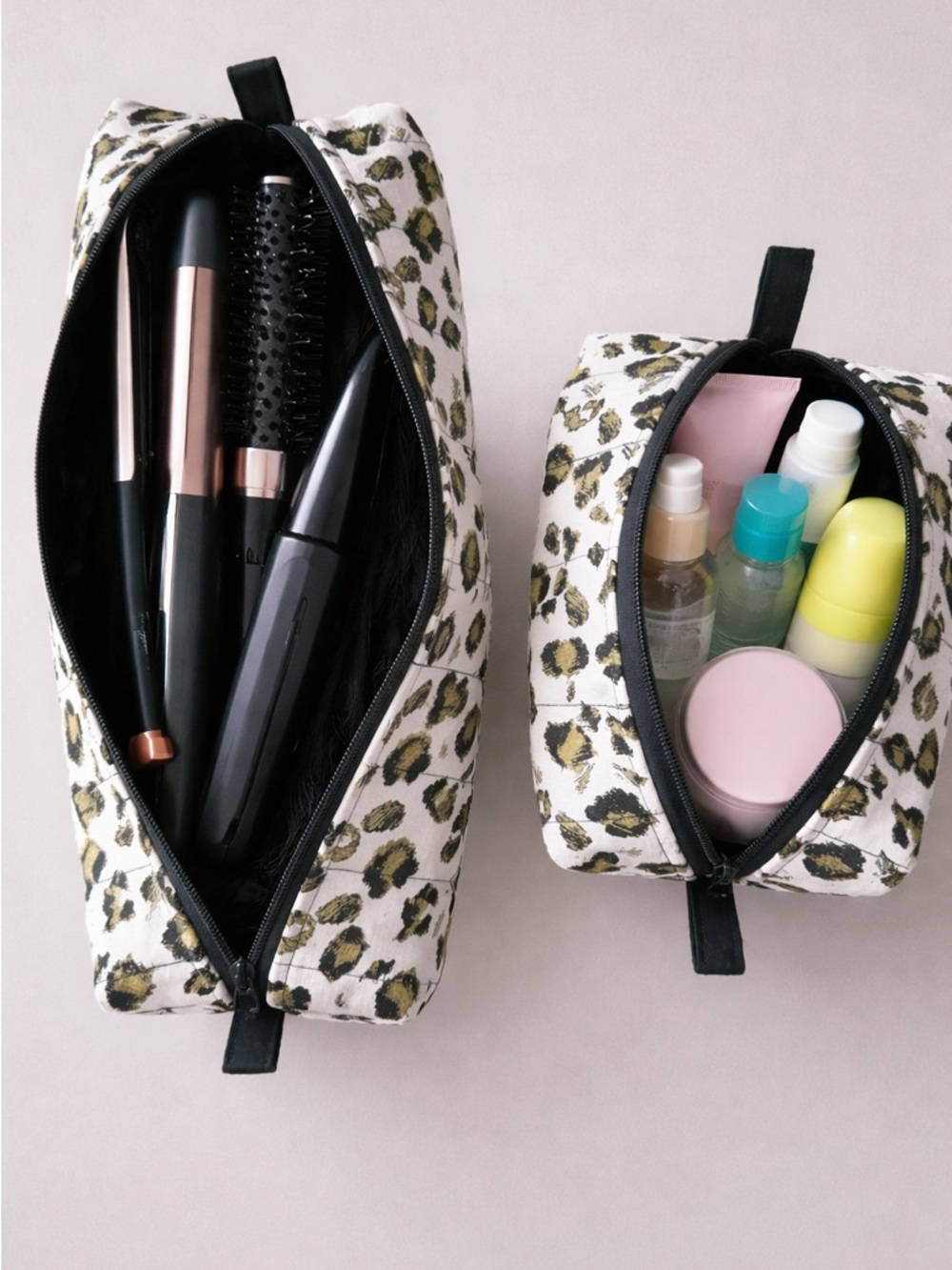 Handmade Quilted Leopard Print Cosmetic Pouch and Hair Tool Bag (Set of 2) - Picture 3 of 5